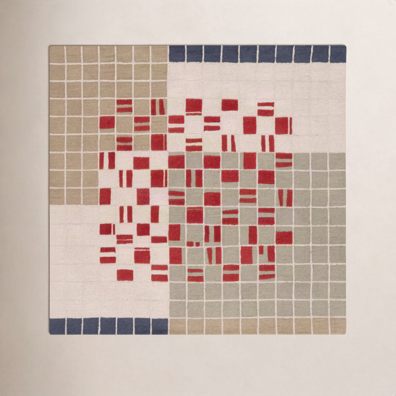 Tapis gris / rouge / beige en laine / coton touffeté à la main Elswick, Carré 6 pi