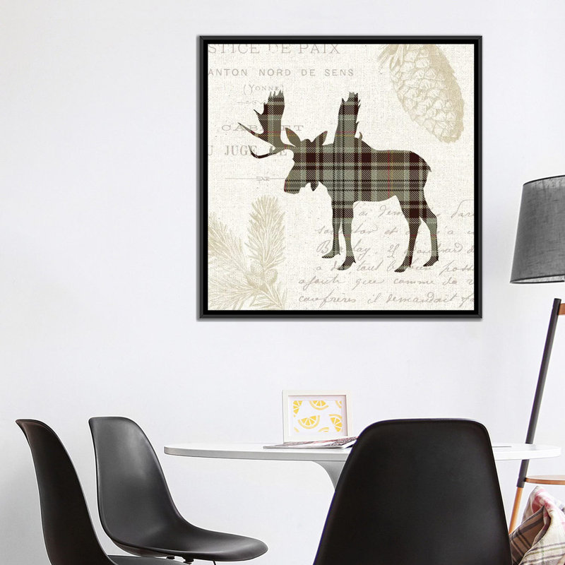«Plaid Lodge, Tan IV», impression sur toile, H 37 po x l 37 po x P 1,5 po, Toile encadrée noire, Pas de tapis