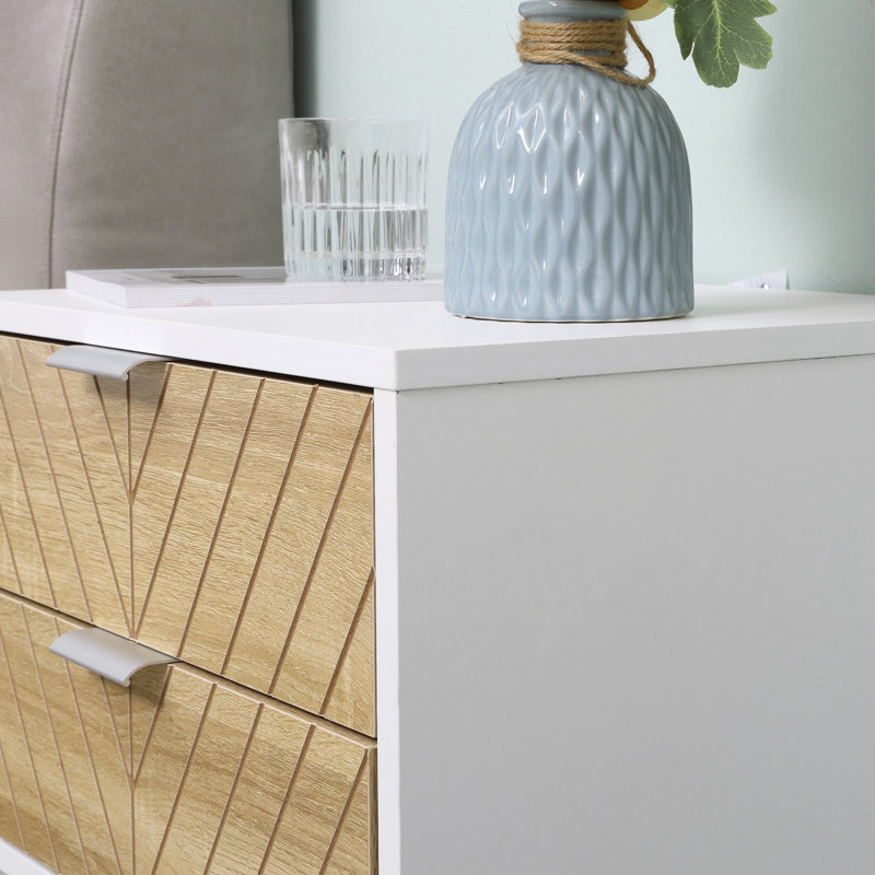 Bedside Table End Table with 2 Drawers for Bedroom, White and Oak