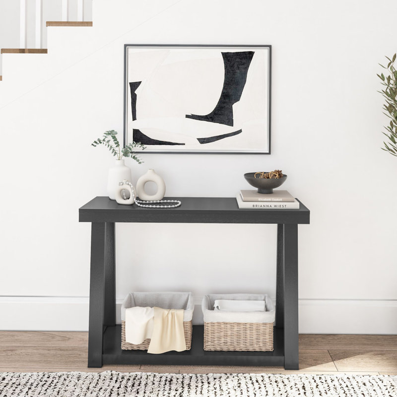 Beckett Solid Wood Console Table with Shelf, Black, 32" H x 46.25" W x 12" D