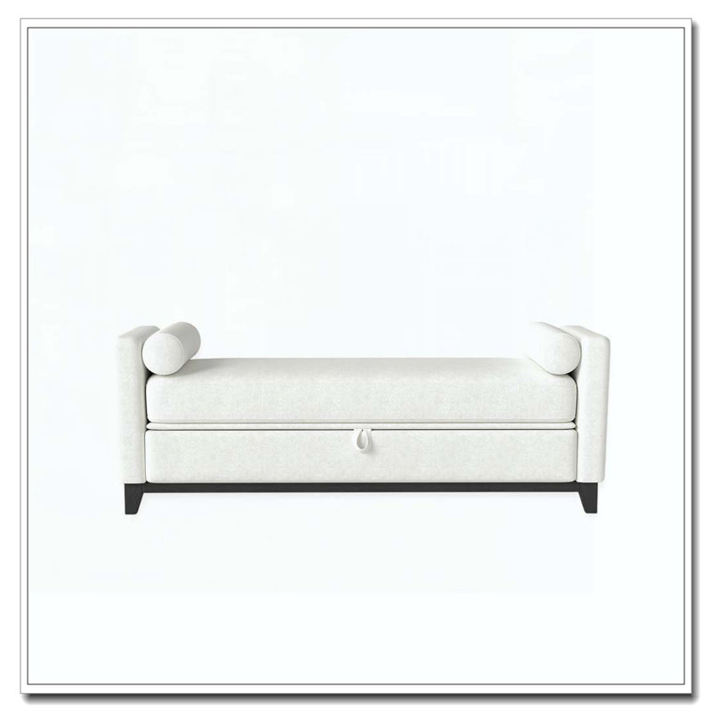Banc rembourré en bois massif, 66 Inch+Storage, Beige + noir