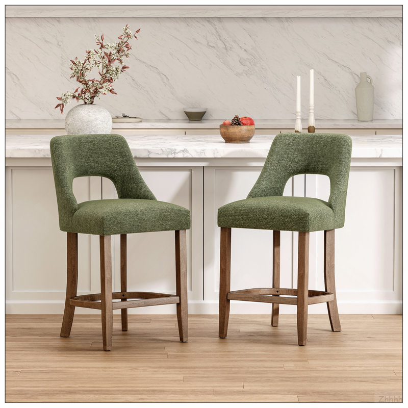 Ensemble de 2 tabourets de bar, tabourets de bar rembourrés à hauteur de comptoir, tabourets de comptoir modernes avec pieds en bois pour îlot de cuisine, vert