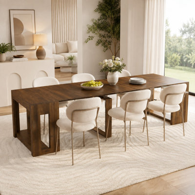 Extendable Rectangular Dining Table with Tabletop Length Options