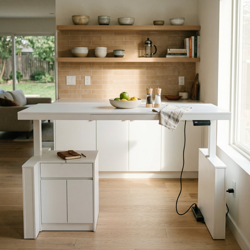 Îlot de cuisine avec plateau en bois massif et manufacturé