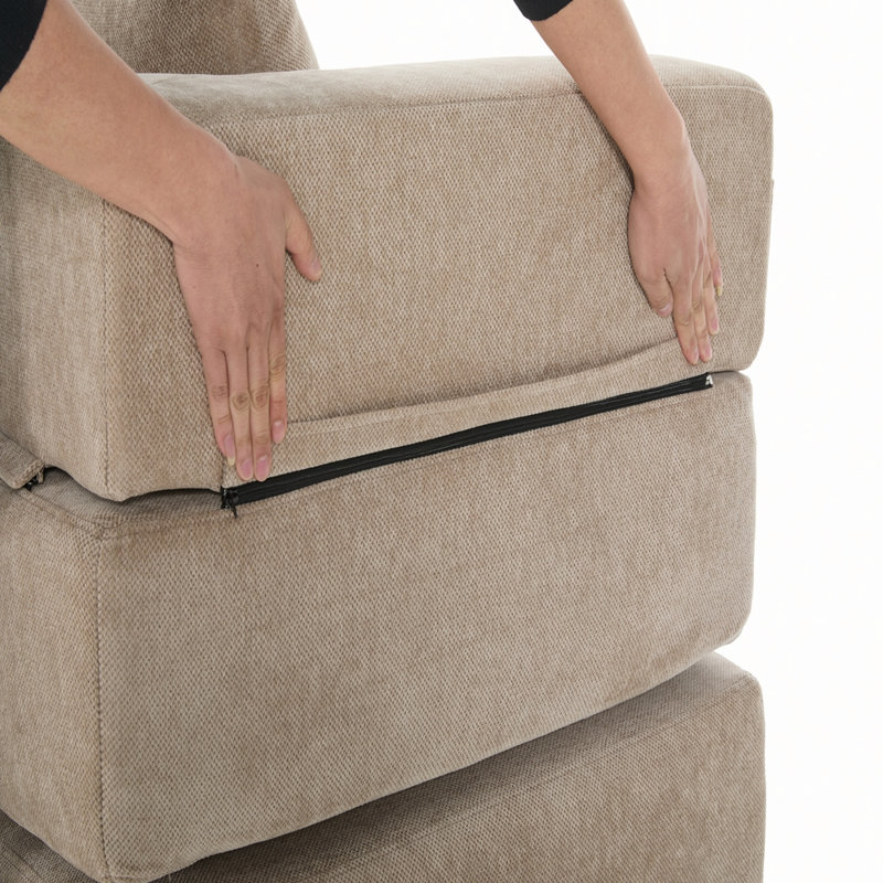 Convertible Sleeper Sofa, Foldable Floor Couch No Assembly, Khaki