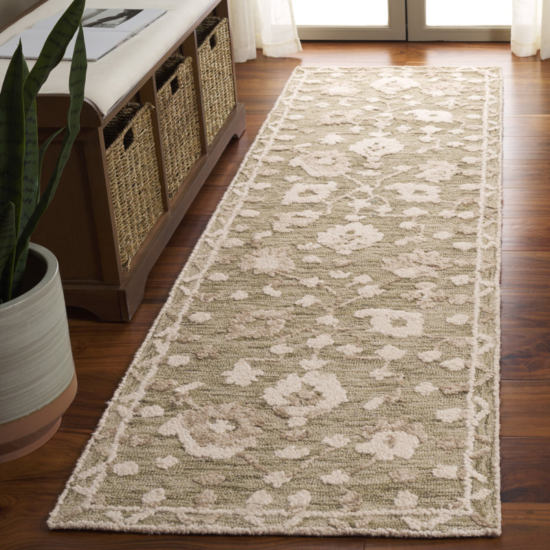 Aiesrom Hand Tufted Wool And Cotton Floral Rug, Runner 2'3" x 8'