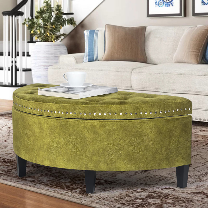 Roxann Upholstered Storage Bench, Olive Green Microfiber