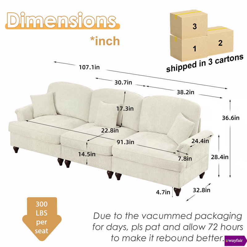 Canapé en chenille l 107,1 po Louai, Chenille beige