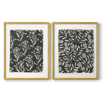 Motif floral rétro I - impression encadrée de qualité supérieure - prête à être accrochée - aucun clou requis - aucun clou requis