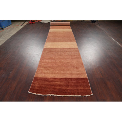 One-of-a-Kind 3'1" X 20'1" New Age Runner Wool Area Rug in Red