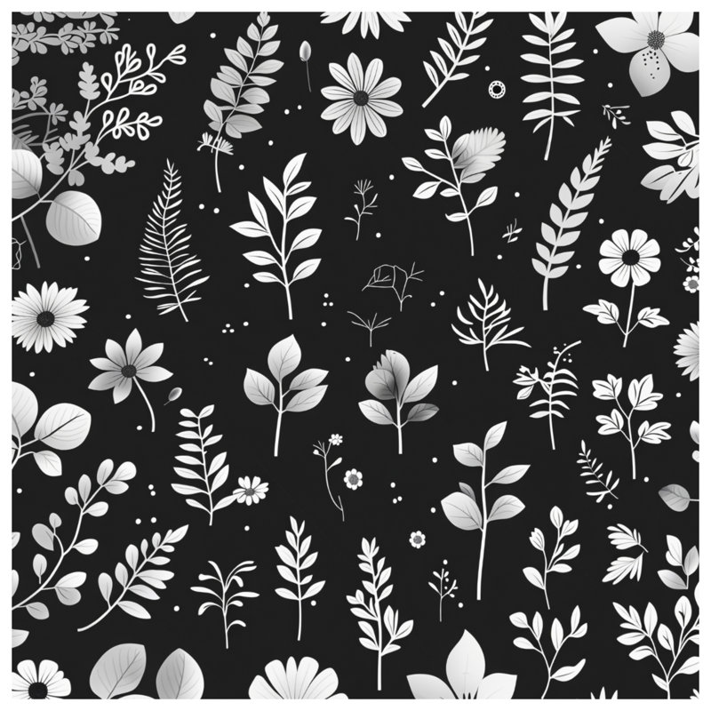 Décor de salle de bain moderne noir et blanc à motif floral, L 24 po x L 17 po