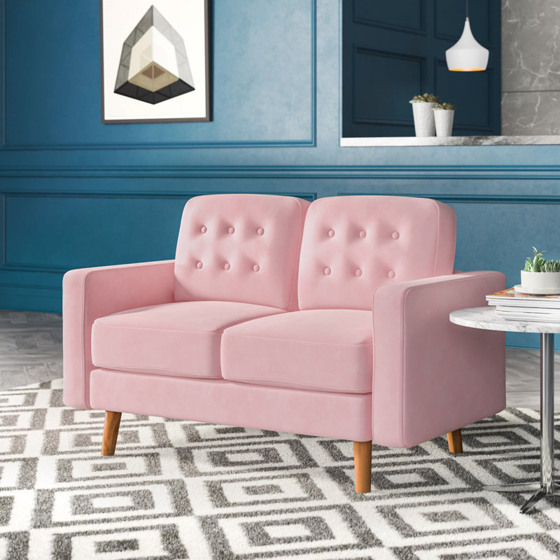 Kellerman 50.4" Velvet Square Arm Loveseat with Reversible Cushions, Tea Rose