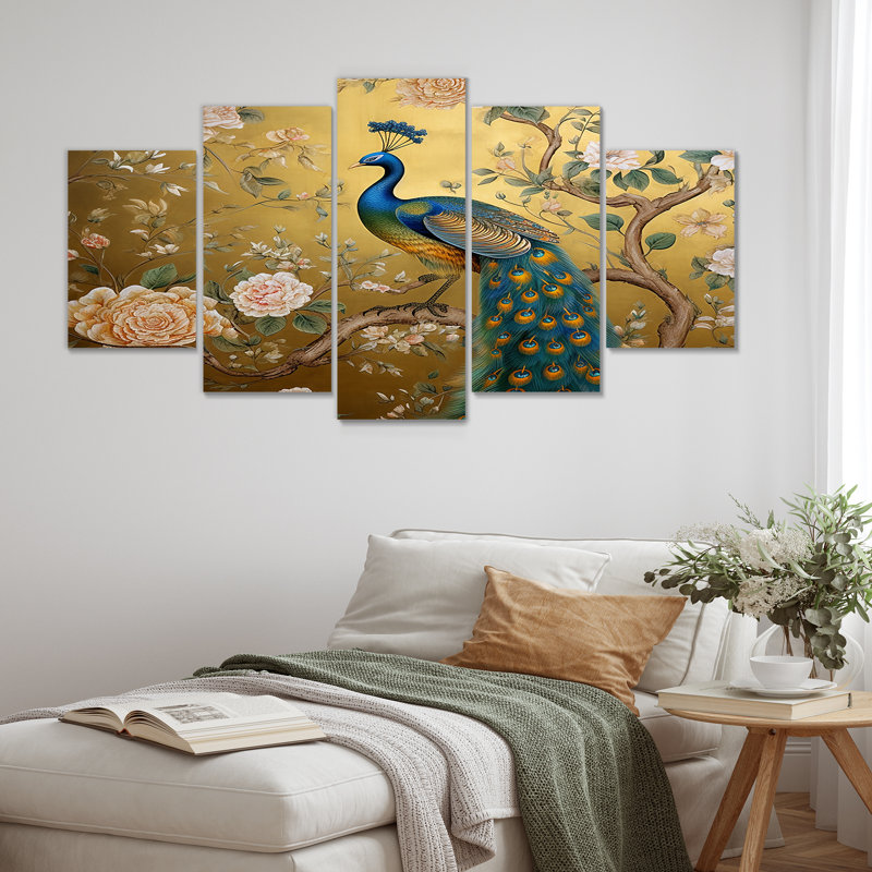 Chilmark - paon, art mural sur toile 5 pièces, H 32 po x l 60 po