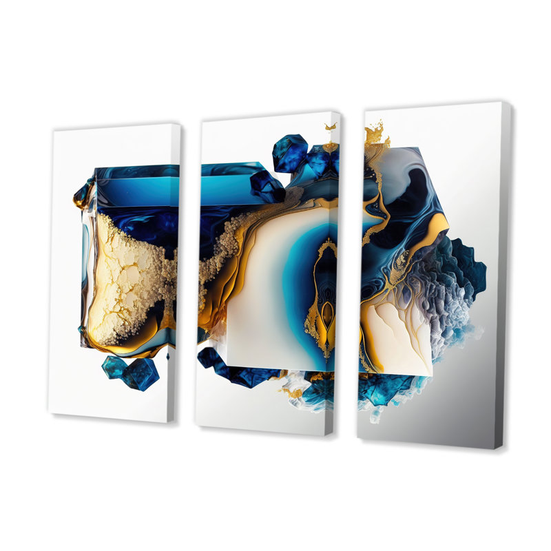 «Abstract Geode Modern Shape», reproduction sur toile 3 pièces, H 32 po x l 48 po x P 1 po, Toile tendue