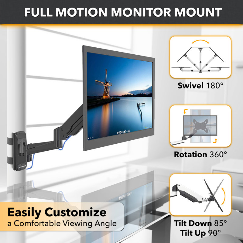 CondoMounts NO Drill Full Motion Pillar/WorkBench Monitor Mount,Holds 18lbs,Up to 32" Monitor, Black