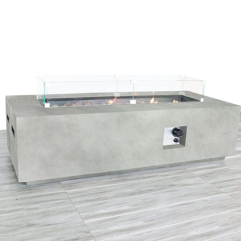 Table rectangulaire pour foyer d'extérieur au propane en béton avec renforcement en fibre