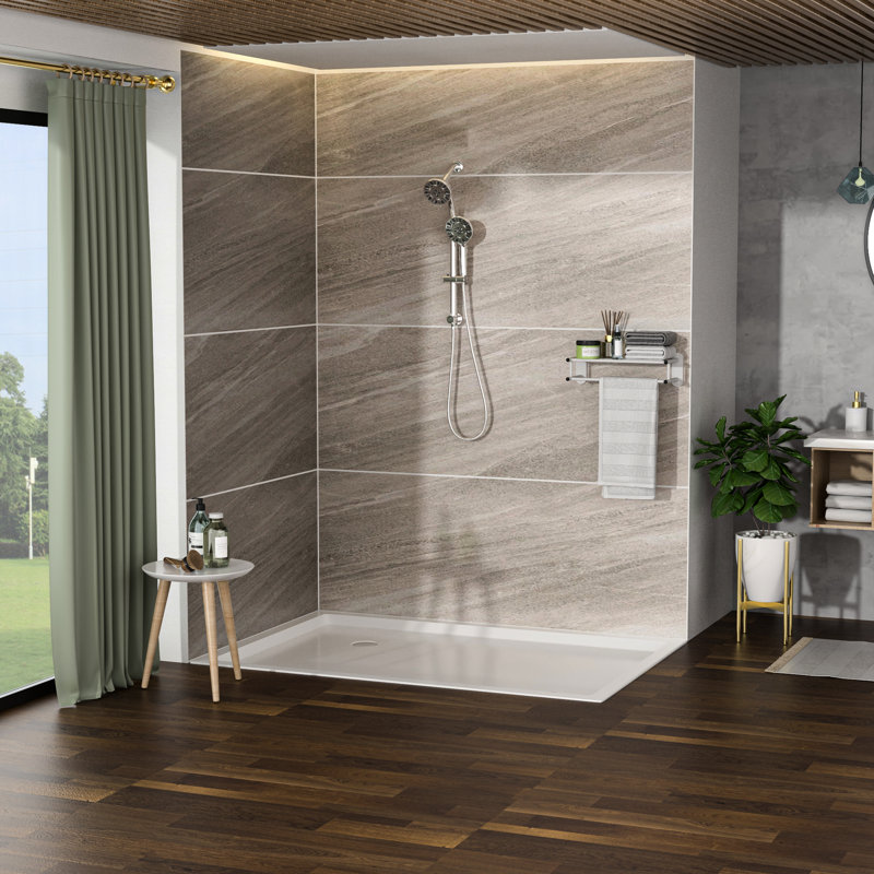 Pomme de douche murale double, pomme de douche à effet pluie de 4,7 po, douche à 7 poignées, barre coulissante incluse, tuyau et support en plastique, soupape de dérivation de barre réglable