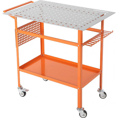 Welding Table 40 x 24 Inch with Pegboard – 800 LBS Heavy-Duty Mobile Workbench, Carbon Steel Frame, 4 Wheels, Storage Tray & Hooks for Garage, Worksho