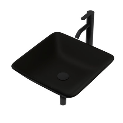 Tempered Glass Bathroom Wash Basin Sink - Matte Black Faucet And Pop-Up Drain Contemporary