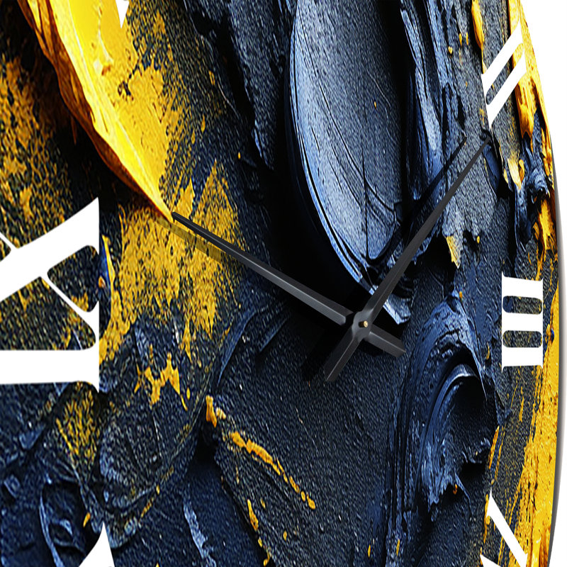Rough Love Slavic, peinture abstraite jaune bleu I - Horloge murale abstraite, Très grand