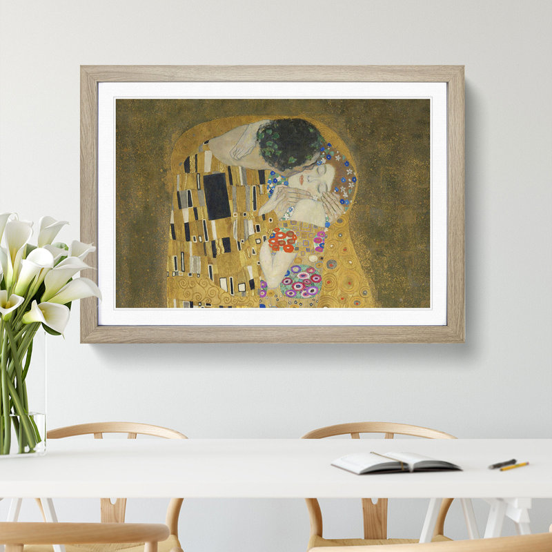 The Kiss Vol.4 by Gustav Klimt - Picture Frame Painting, Oak, 36cm H x 48cm W x 2cm D