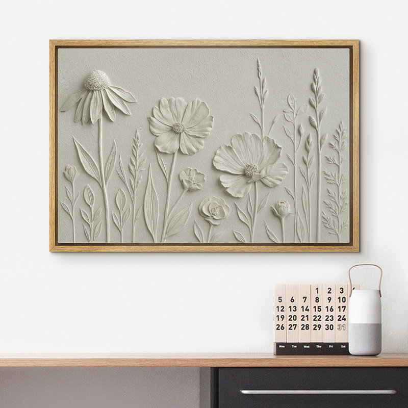 Floral Pattern Elegant Bedroom Wall Decor Daisy Gerbera Canvas Art Framed Canvas Master Bedroom Wall Art Work Print, Natural