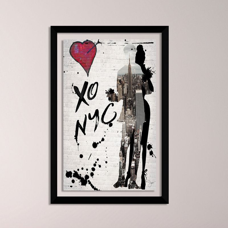 «Xo Nyc», impression, H 39,5 po x l 27,5 po x P 0,75 po, Acrylique avec cadre noir