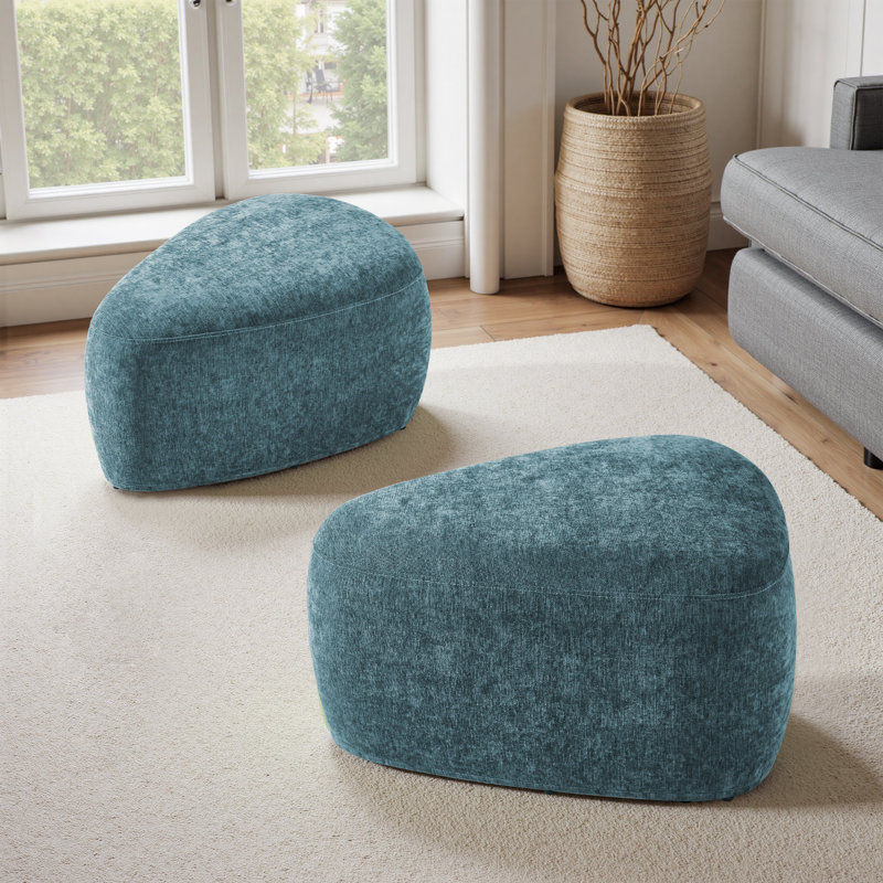 Adna 67.1Cm Wide Triangle Footstool Ottoman, Blue