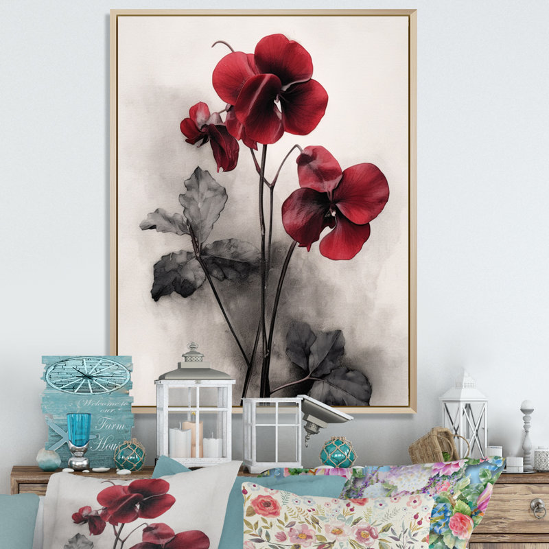 Red Violets Dreamer I - reproduction sur toile, H 20 po x l 12 po x P 1 po, Cadre naturel flottant