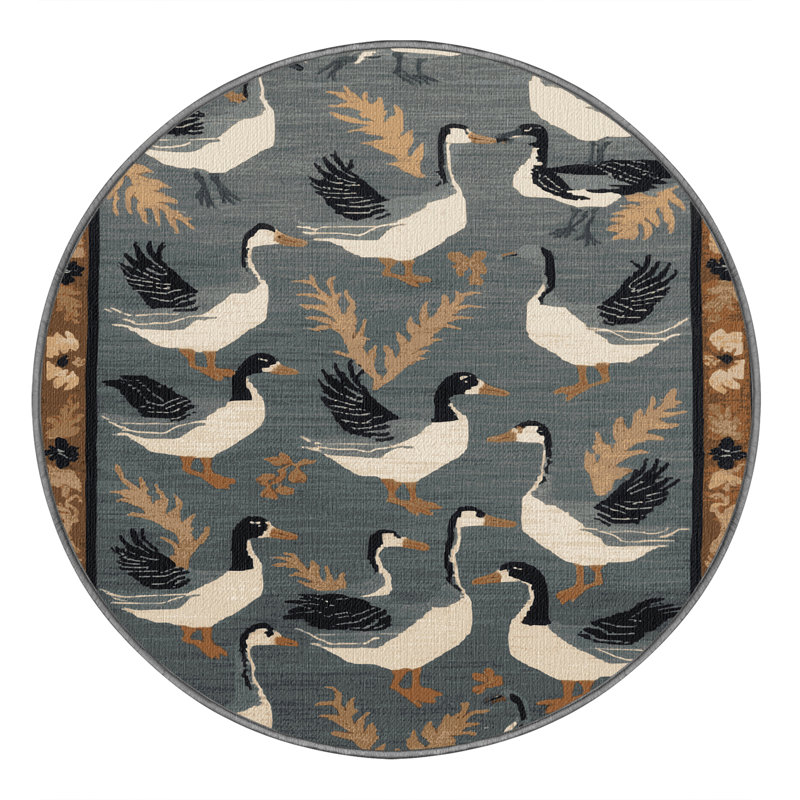 Washable Hawaiian Geese Hawaiian Area Rug, Round 3'