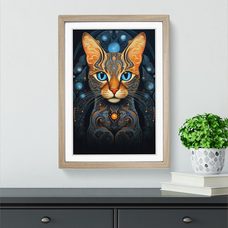 Bengal Cat Art Nouveau - Framed Print, 46cm H x 34cm W, Oak Framed