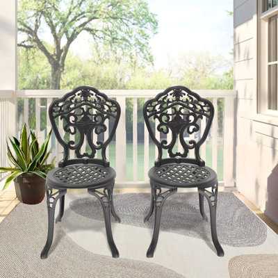 Chaise de patio en fonte d'aluminium 2 pièces avec cadre noir