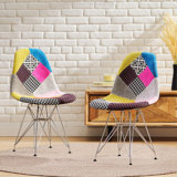 Patchwork Accent Chair Bohemian Style Fabric? Chair With Chromed Legs Geometric Pattern Chair, 18"D X 21"W X 32"H, Set Of 2