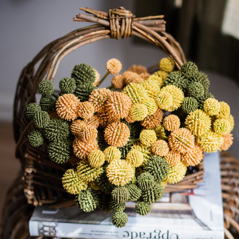 Tige artificielle Craspedia Globosa, 9 Tiges, Vert
