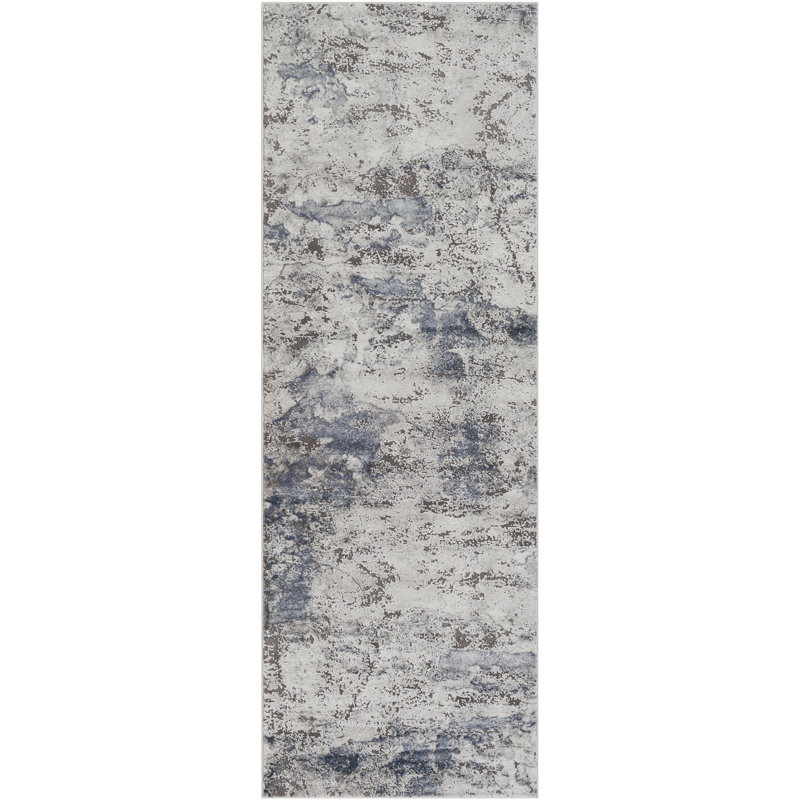 Tapis gris à motif abstrait Bridgeton, Tapis de couloir 2 pi 7 po x 7 pi 7 po