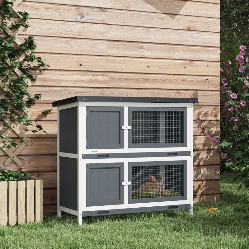 Gris - Habitat pour petits animaux avec rampe, plateau et toit amovibles, plateau de toit intérieur / extérieur