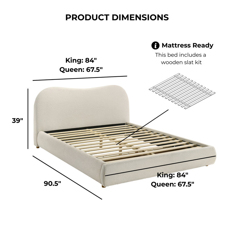 Mirelle Upholstered Platform Bed with Footboard Drawer, Queen, White