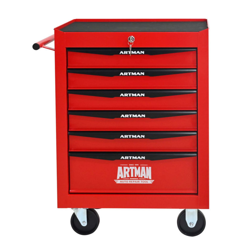 Coffre à outils durable à 6 tiroirs avec glissières à roulement à billes, verrouillable et maniable pour une organisation efficace de l'atelier