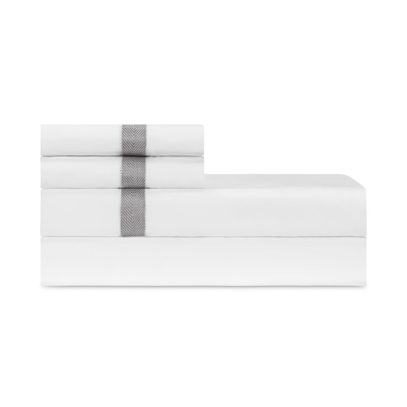 Yves Percale Sheet Set, Queen Sheet Set, White/Cool Gray