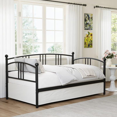 Twin Daybed With Trundle, Metal Twin Size Daybed With Pullout Trundle 6 Casters by Winston Porter