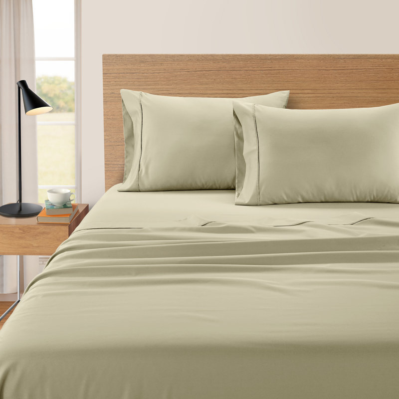 Ensemble de draps en coton 500 fils 4 pièces Kathy Ireland, Ensemble de draps pour très grand lit avec 2 taie, Beige