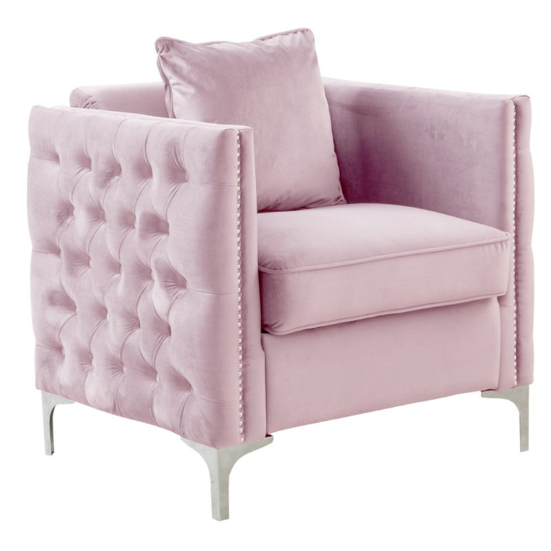 Chaise en velours rose 34 po avec 1 coussin Bayberry, Rose