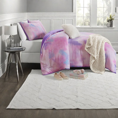 Modern Bedding Sets, 4 Piece Purple Polyester Tie Dye Comforter for Home