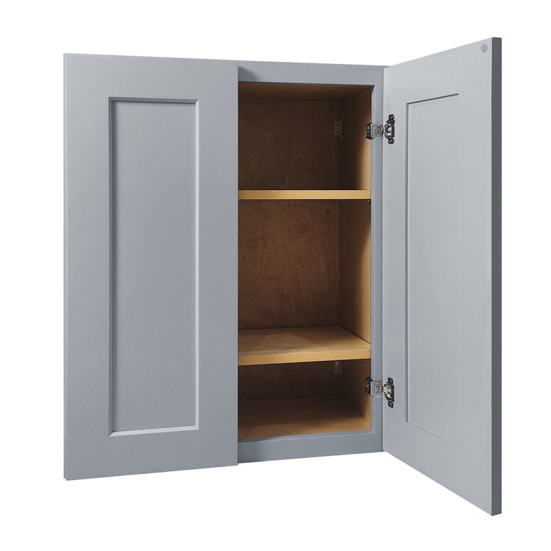 Armoire murale en bois massif à 2 portes et 2 tablettes pour le rangement de la cuisine, de la salle de bain, de la buanderie et des tablettes réglables prêtes à assembler (l 27 po x P 12 po x H 36 po)