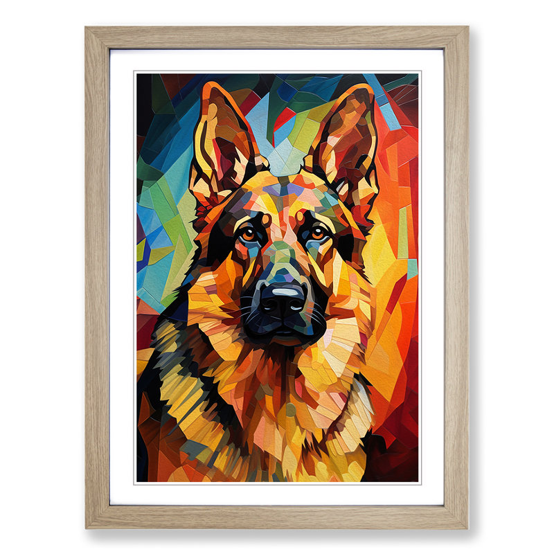German Shepherd Orphism No.2 - Framed Print, Oak Framed, 34cm H x 25cm W