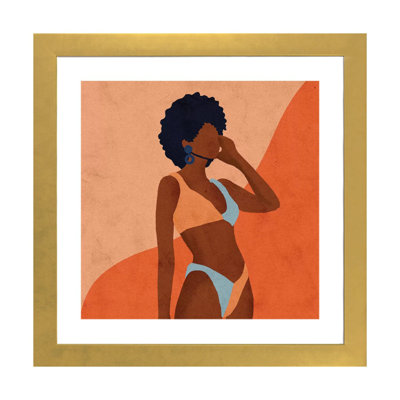 « Jaz » par Reyna Noriega-impression, H 24 po x l 24 po x p 1 po, Papier encadré doré, Blanc