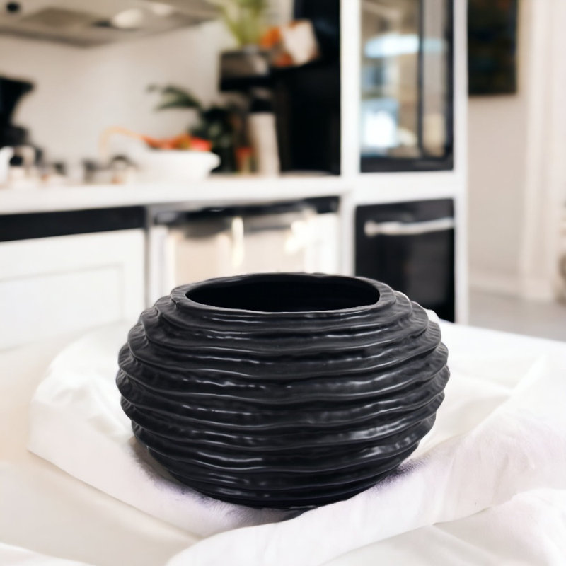 Vase de table en céramique Ghanim, Noir, Petit