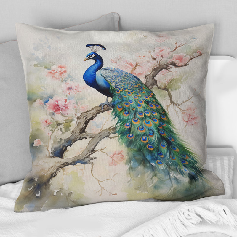 Coussin Blue Ink Wash Peacock I - Peacock