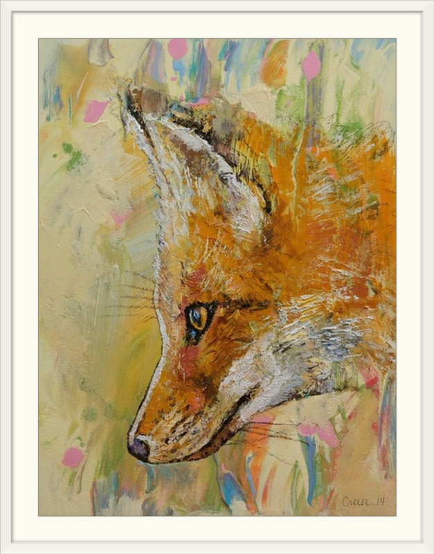 «Leyton Red Fox» par Michael Creese, reproduction d'art, H 32 po x l 26 po x P 1 po, Cadre blanc