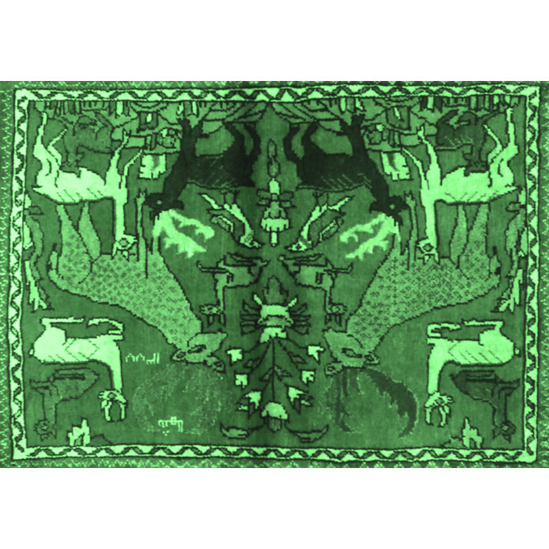 Tapis vert / gris / noir en laine et polyester tissé à la machine Dean-Alexander, Rectangle 7 pi x 10 pi